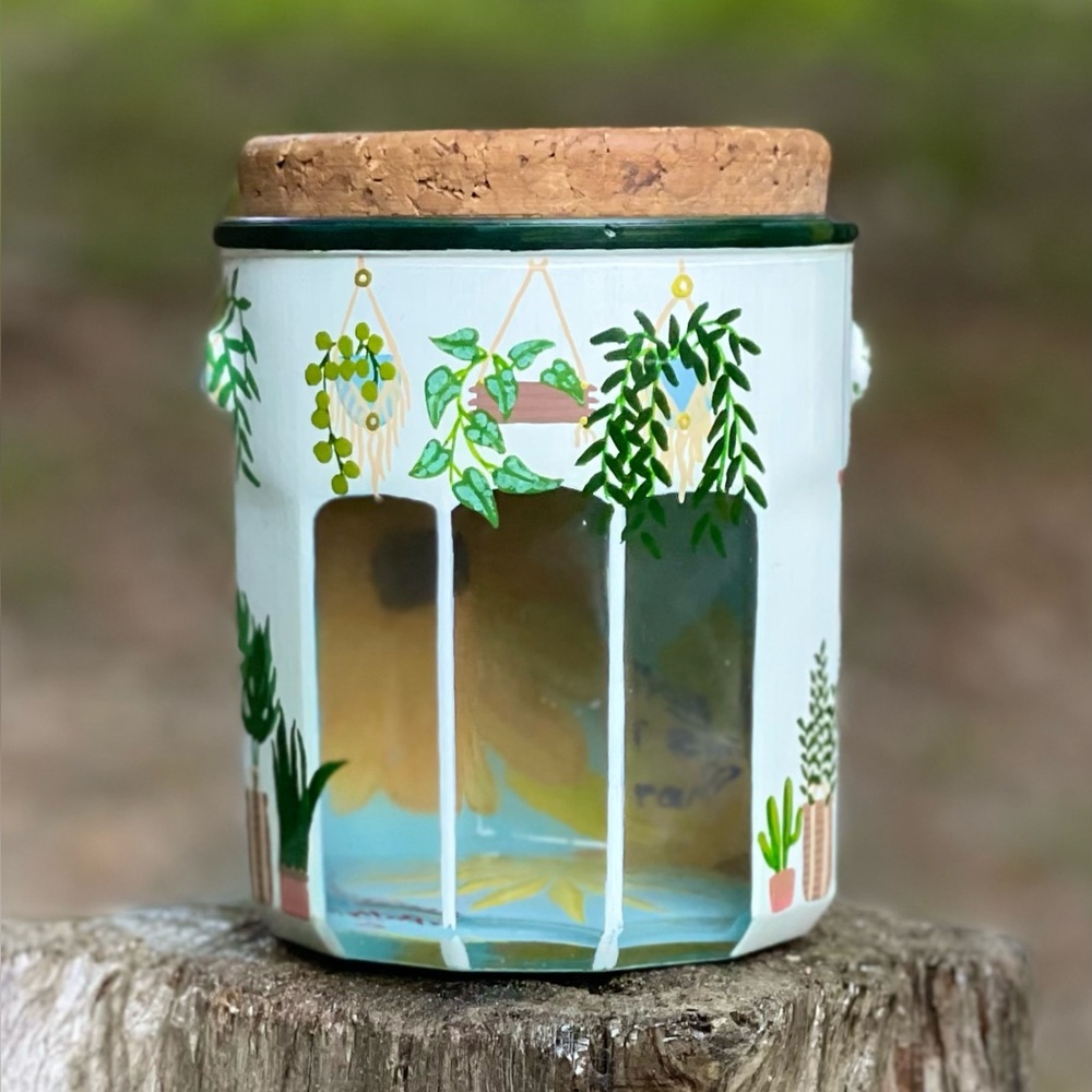 Handpainted Planty jar with cork lid